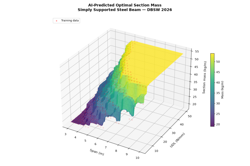 AI predicted optimal section mass simply supported steel beam